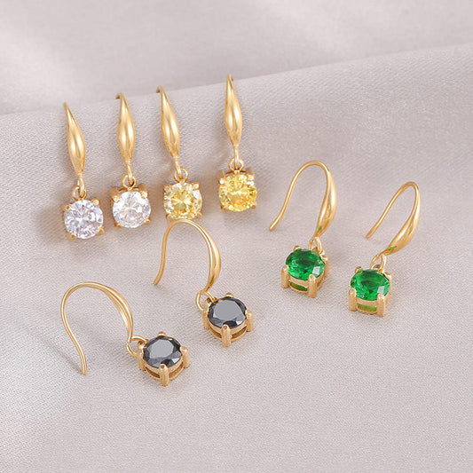 New Arrival Titanium Steel Colorful Stone Earrings