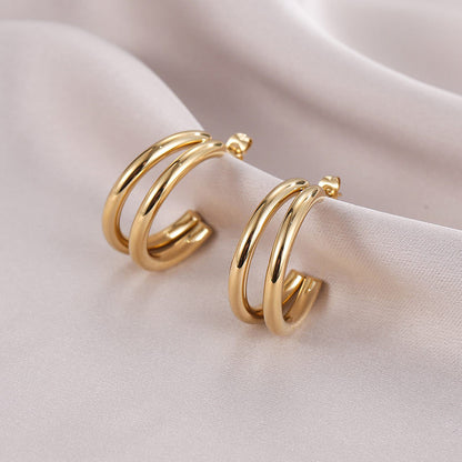 Double Layers Simple Hoop Stud Earrings