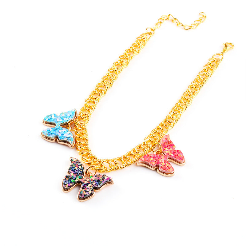 Colorful Enamel Butterfly Pendant Anklet