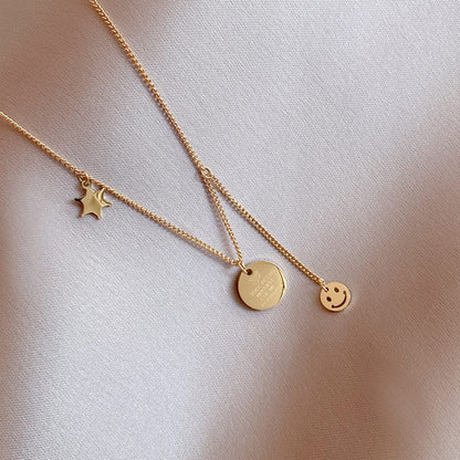 Minimalist Smile Star Plate Pendant Necklace