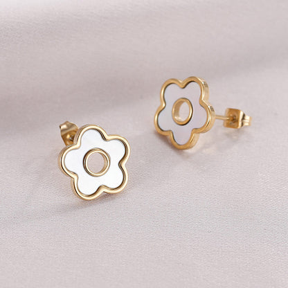 14K Gold Mini Flower Shape Stud Earrings