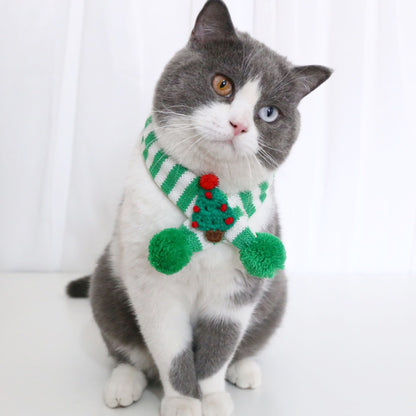 Amy Fashion - Cat Dog Knitted Wool Striped Christmas Scarf