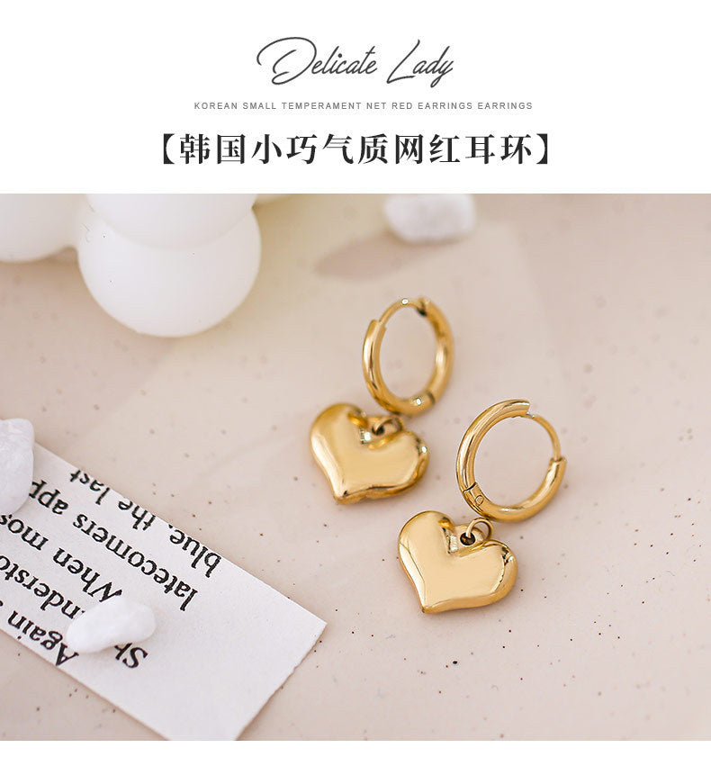 Gold Romantic Heart Hoop Pendant Earrings