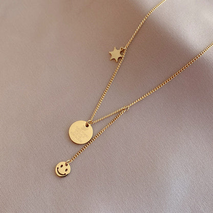 Minimalist Smile Star Plate Pendant Necklace