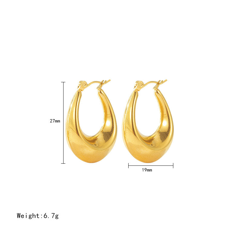 Amy Fashion - Stainless Steel U Shape Glossy Hoop Earrings