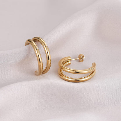 Double Layers Simple Hoop Stud Earrings