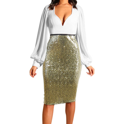 Shiny Sequin High Waist Glitter Gold Silver Stretchy Pencil Skirt